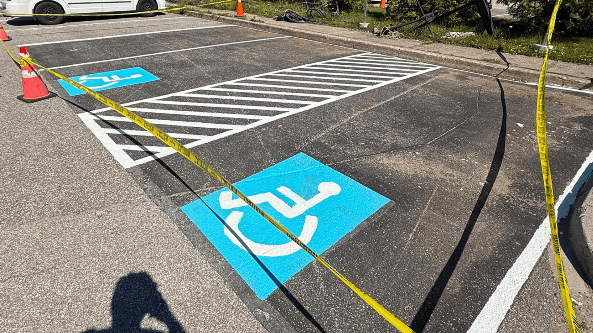 Repainted parking lot lines
