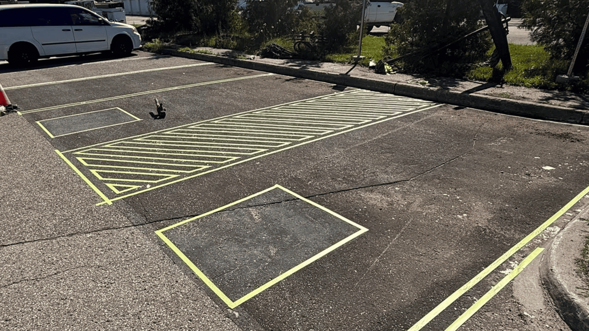 Fresh paint on parking lot lines
